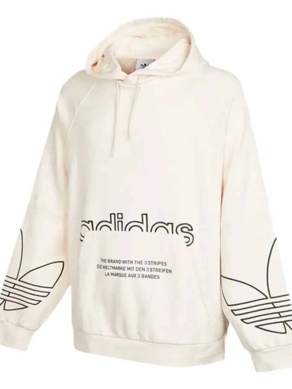 Adidas Originals Tricolor Graphic Hoodie Cream Pullover Sweatshirt Men’s S